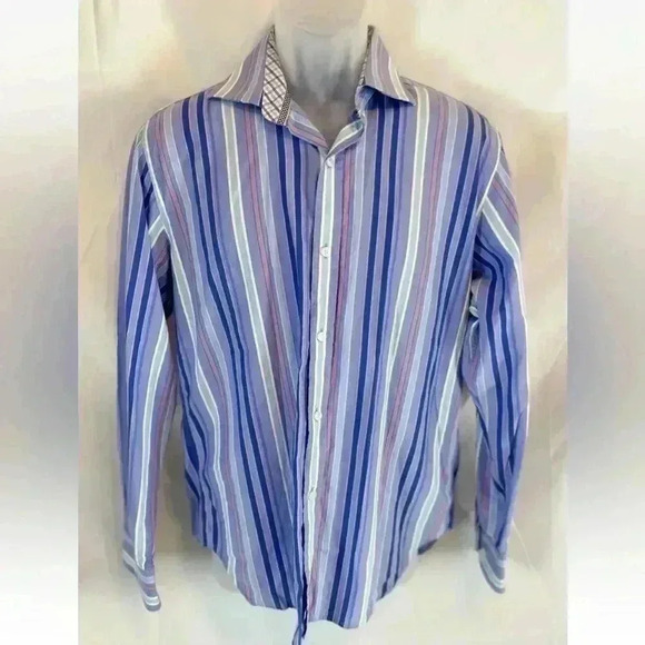 Tailorbyrd Other - Tailorbyrd Casual Dress Shirt Purple Stripe Button Up Long Sleeve Men’s Size M
